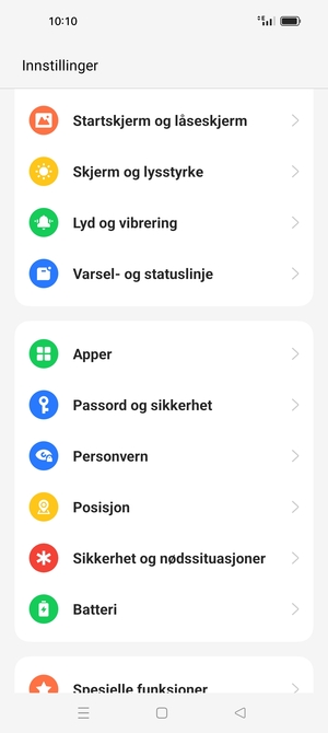 Bla til og velg Passord og sikkerhet