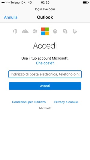 Inserisci il tuo indirizzo email e seleziona Avanti