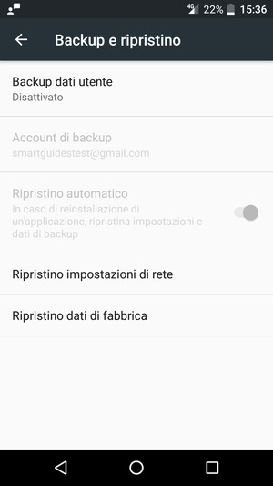 Seleziona Backup dati utente