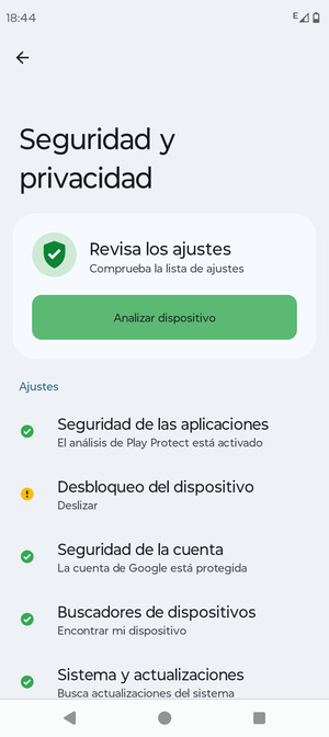 Para activar su bloqueo de pantalla, vaya al menú Seguridad y privacidad y seleccione Desbloqueo del dispositivo