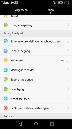 Scroll naar en selecteer Beveiliging