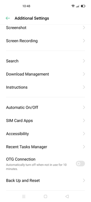 Scroll to and select Back Up and Reset