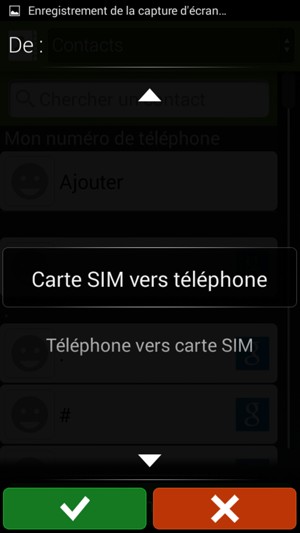 Sélectionnez Carte SIM vers téléphone puis OK