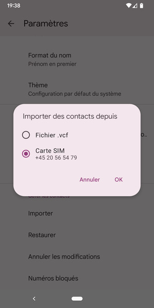 Sélectionnez Carte SIM puis OK