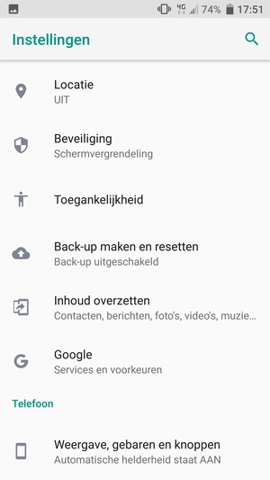 Scroll naar en selecteer Back-up maken en resetten