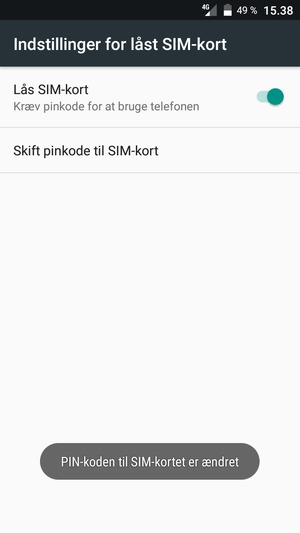 Din PIN-kode til SIM-kort er nu ændret