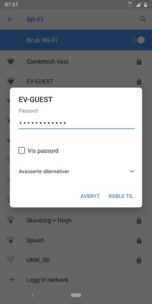 Skriv inn Wi-Fi-passord og velg KOBLE TIL