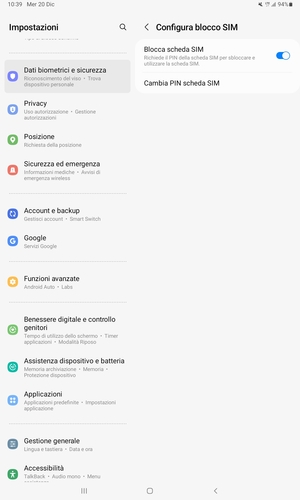 Seleziona Cambia PIN scheda SIM