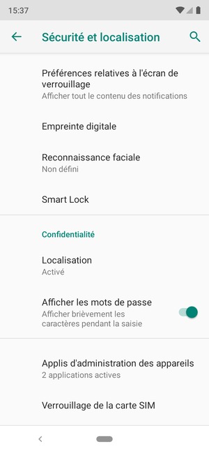 Faites défiler et sélectionnez Verrouillage de la carte SIM