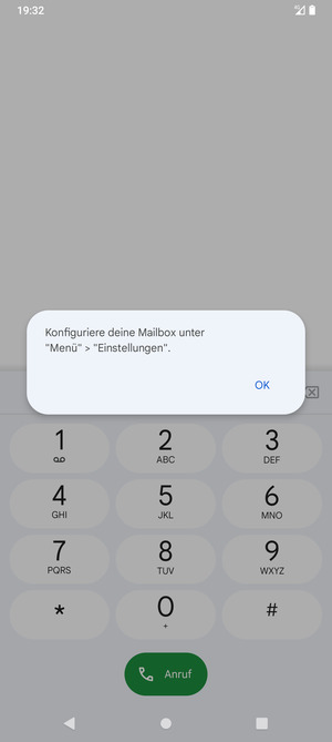 Falls Ihre Voicemail nicht eingerichtet ist, wählen Sie OK