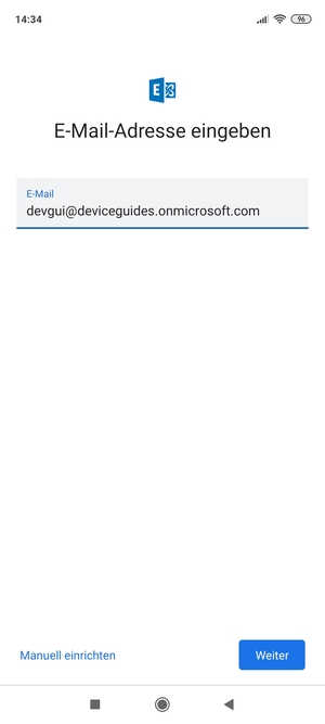 Geben Sie Ihre E-Mail-Adresse ein und wählen Sie Manuell einrichten