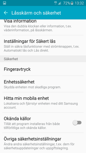 Scrolla till och välj Övriga säkerhetsinställningar