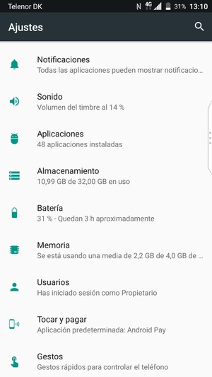 Desplácese y seleccione Batería