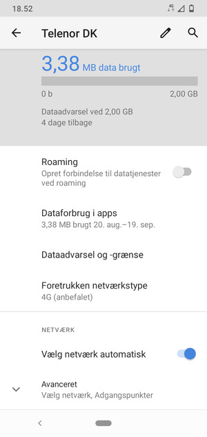 For at skifte netværk, hvis der opstår netværksproblemer, slå Vælg netværk automatisk fra