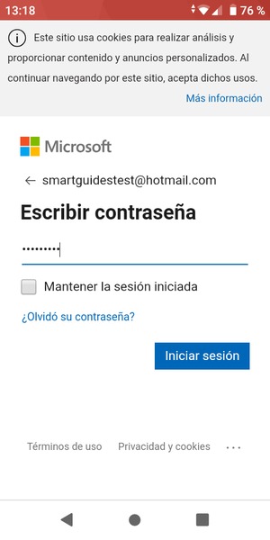 Introduzca su contraseña de Hotmail y seleccione Iniciar sesión