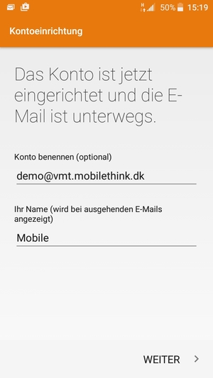 Geben Sie Ihrem Konto einen Namen und geben Sie Ihren Namen ein. Wählen Sie WEITER