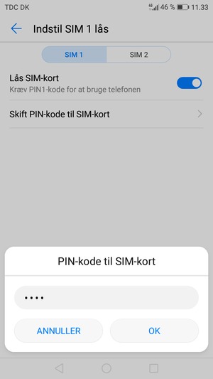 Indtast din Gamle PIN-kode til SIM-kort og vælg OK