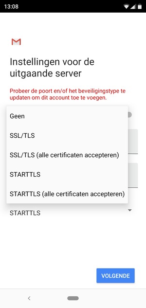 Selecteer Geen en VOLGENDE