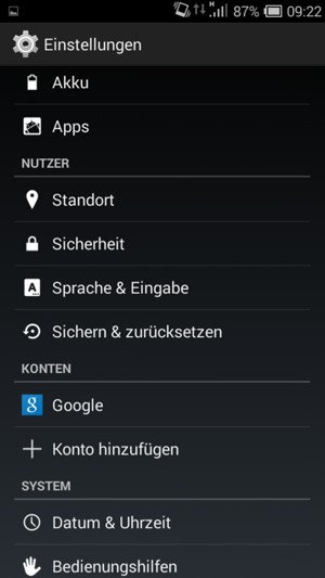 Scrollen Sie und wählen Sie Google