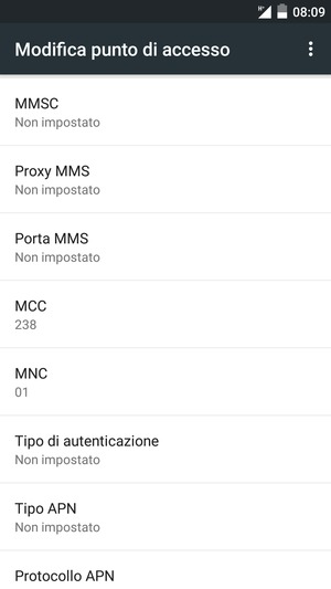 Scorri verso il basso e inserisci le informazioni di internet