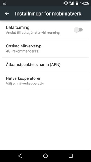Välj Åtkomstpunktens namn (APN)