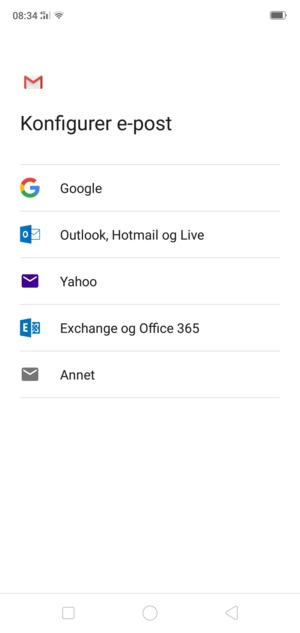 Velg Exchange og Office 365