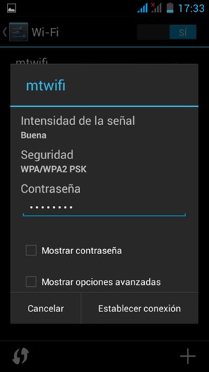 Introduzca la contraseña de Wi-Fi y seleccione Establecer conexión