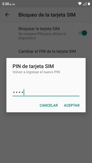 Confirme nuevo PIN de tarjeta SIM y seleccione ACEPTAR
