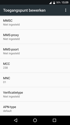 Scroll naar beneden en voer internetgegevens in
