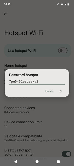 Inserisci una password dell'hotspot Wi-Fi di almeno 8 caratteri e seleziona OK