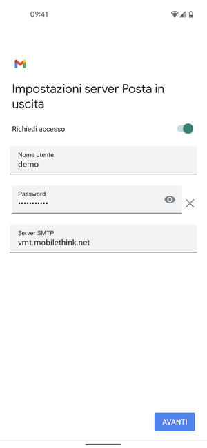 Inserisci l'indirizzo del server di posta in uscita