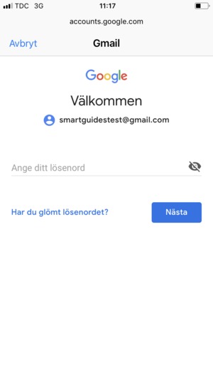 Ange ditt lösenord och välj Nästa