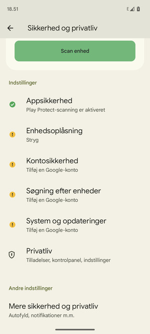 Scroll til og vælg Mere sikkerhed og privatliv