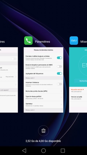 Sélectionnez l'icône Supprimer pour fermer toutes les applis en cours d'exécution