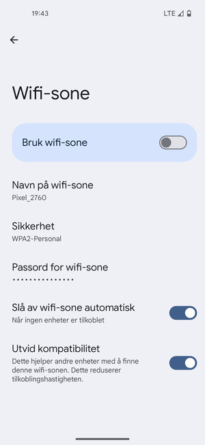 Velg Passord for Wifi-sone