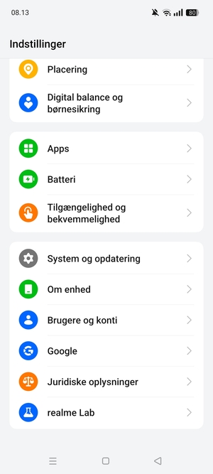Scroll til og vælg System og opdatering