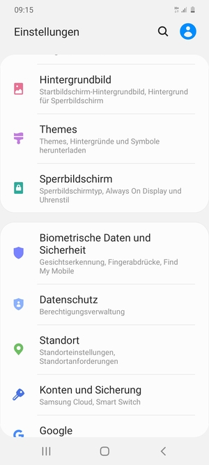 Scrollen Sie und wählen Sie Biometrische Daten und Sicherheit