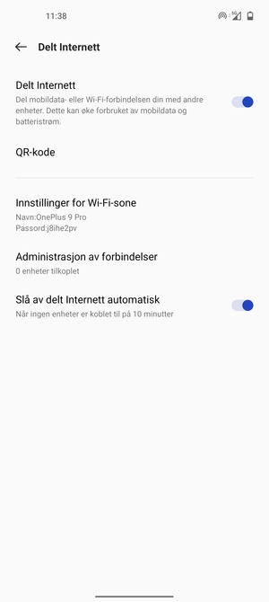 Telefonen din er konfigurert for bruk som et modem