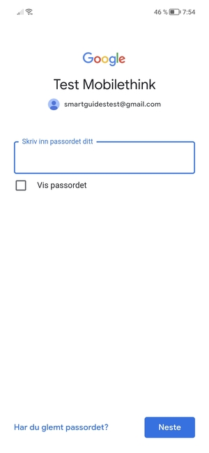 Skriv inn Gmail passord og velg Neste