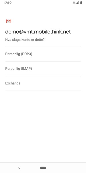 Velg Personlig (POP3) eller Personlig (IMAP)