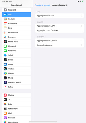 Seleziona Aggiungi account Mail