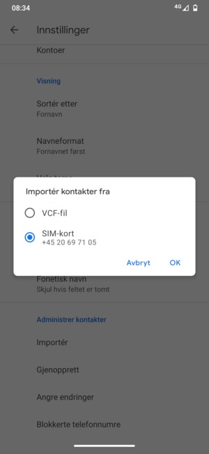 Velg SIM-kort og OK