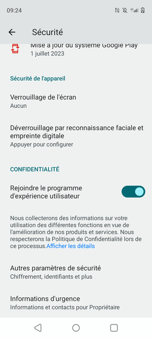 Pour changer le code PIN de la carte SIM, allez dans le menu Sécurité et sélectionnez Autres paramètres de sécurité