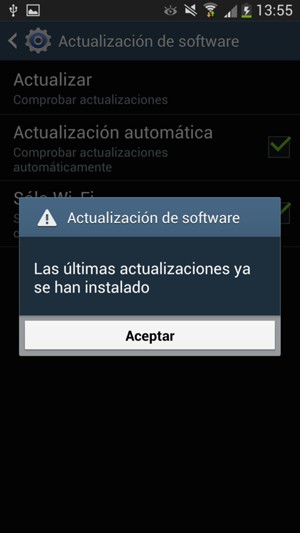 Si su teléfono está actualizado, seleccione Aceptar