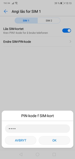 Skriv inn Gammel PIN-kode for SIM-kort og velg OK