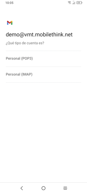 Seleccione Personal (POP3) o Personal (IMAP)