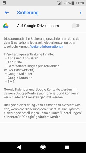 Schalten Sie Auf Google Drive sichern ein