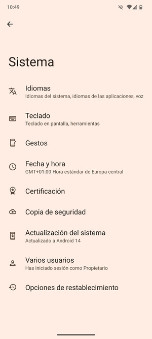 Seleccione Actualización del sistema