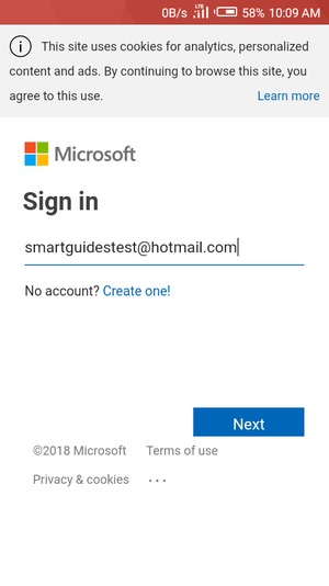 Enter your Hotmail address and select Next