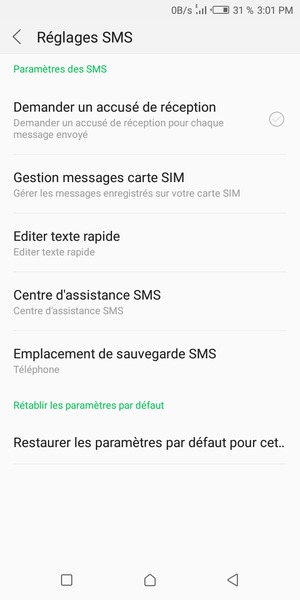 Sélectionnez Centre d'assistance SMS